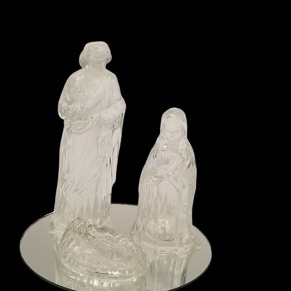 Vintage 80s Glass Nativity Mirrored Base Christmas Holiday 4 Piece Figurines Set - Picture 10 of 10